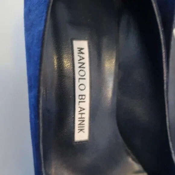 Womens Manolo Blahnik Blue Suede Pointy Heels Shoes Pumps 36 US/6 - Picture 9 of 13